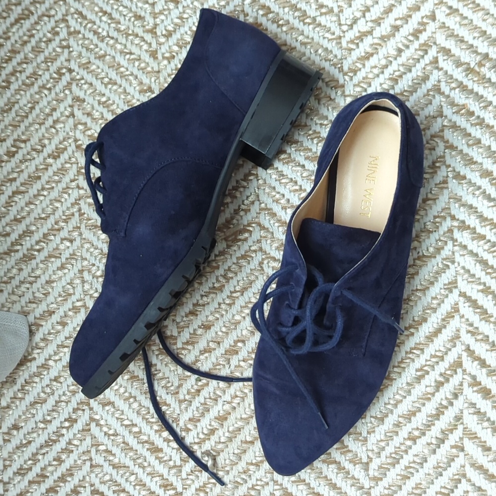Navy Suede Nine West Lilianne Oxford Shoes